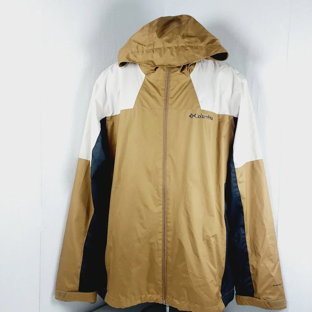 Columbia Men's Tan White Inner Limits III Hooded Outdoor Windbreaker Jacket Sz L